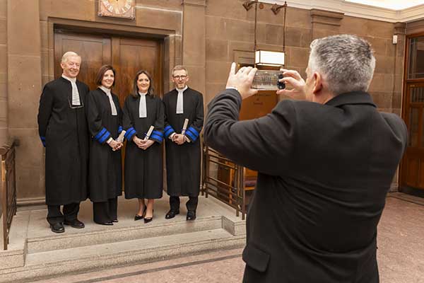 District Court President Judge Paul Kelly with solicitors Catherine Ghent, Áine Clancy BL and Peter White who are now judges of District Court