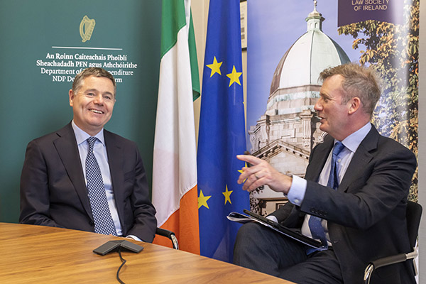 Law Society Director General Mark Garrett in conversation with Finance Minister Paschal Donohue