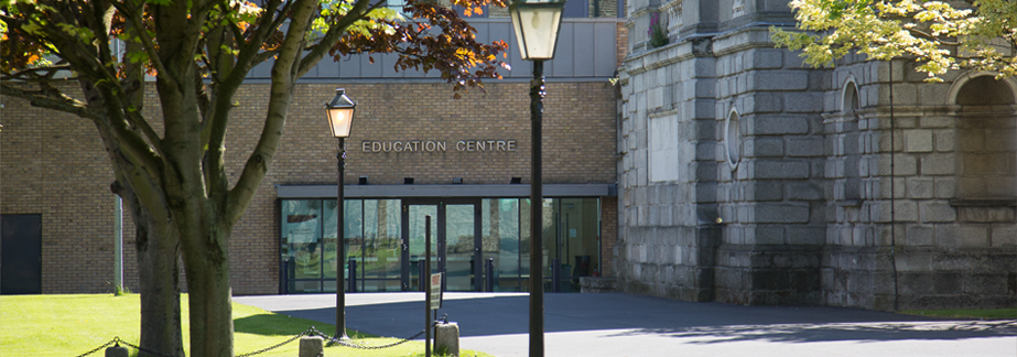 Front lawn and front of Education building at Blackhall Place